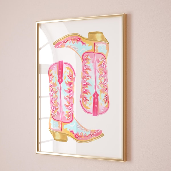Pink Cowboy Boots Print: Preppy Cowgirl Western Wall Art (Digital Download