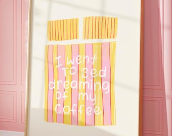 Bed Wand Art Rosa und Orange Bed Print Kaffee Trendy druckbares Poster Ästhetik Raum Dekor Girly Print Schlafzimmer Digitaldruck Wohnung Druck