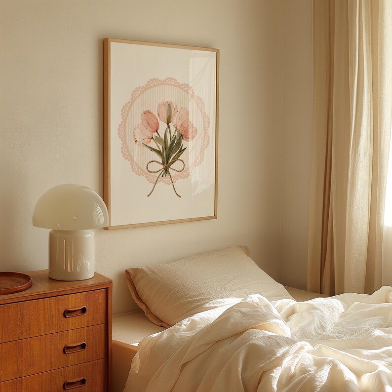Vintage Pink Tulips Print Dainty Wall Art Prints Flower Poster ...