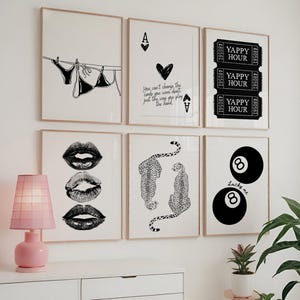 Trendy Print Set of 6 Coastal Preppy Gallery Wall Set Funky Retro Printable Poster Dorm Room Decor College Apartment Aesthetic Digital Print
