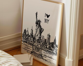New York City Travel Print: Liberty Statue, Retro NYC Poster (Digital Prints