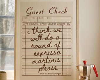 Póster estético de moda con divertido martini espresso, cita divertida para dormitorio universitario, póster elegante para decoración de carrito de bar de apartamento