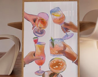 Cheers Drink Print: Retro Bar Cart Art, Summer Cocktail Design (Digital Download