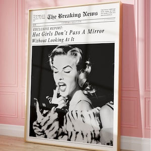 Luxe Vibe Retro Glamour Papel prensa Blanco y negro Noticias de última hora It Girl Art News Impresiones y carteles Retro Bar Cart Deco Arte estético femenino