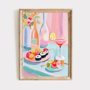 Pink Cocktail Bar Cart Print: Retro Summer Drink Art (Digital Prints
