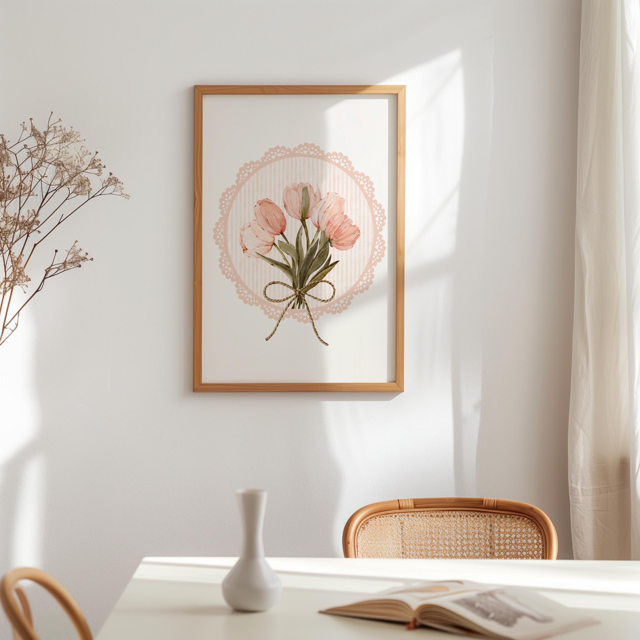 Vintage Pink Tulips Print Dainty Wall Art Prints Flower Poster ...
