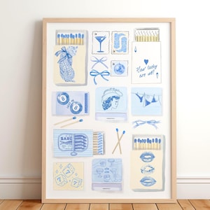 Navy Matchbox Art Print: Retro 8 Ball, Blue Cheetah (Digital Download)