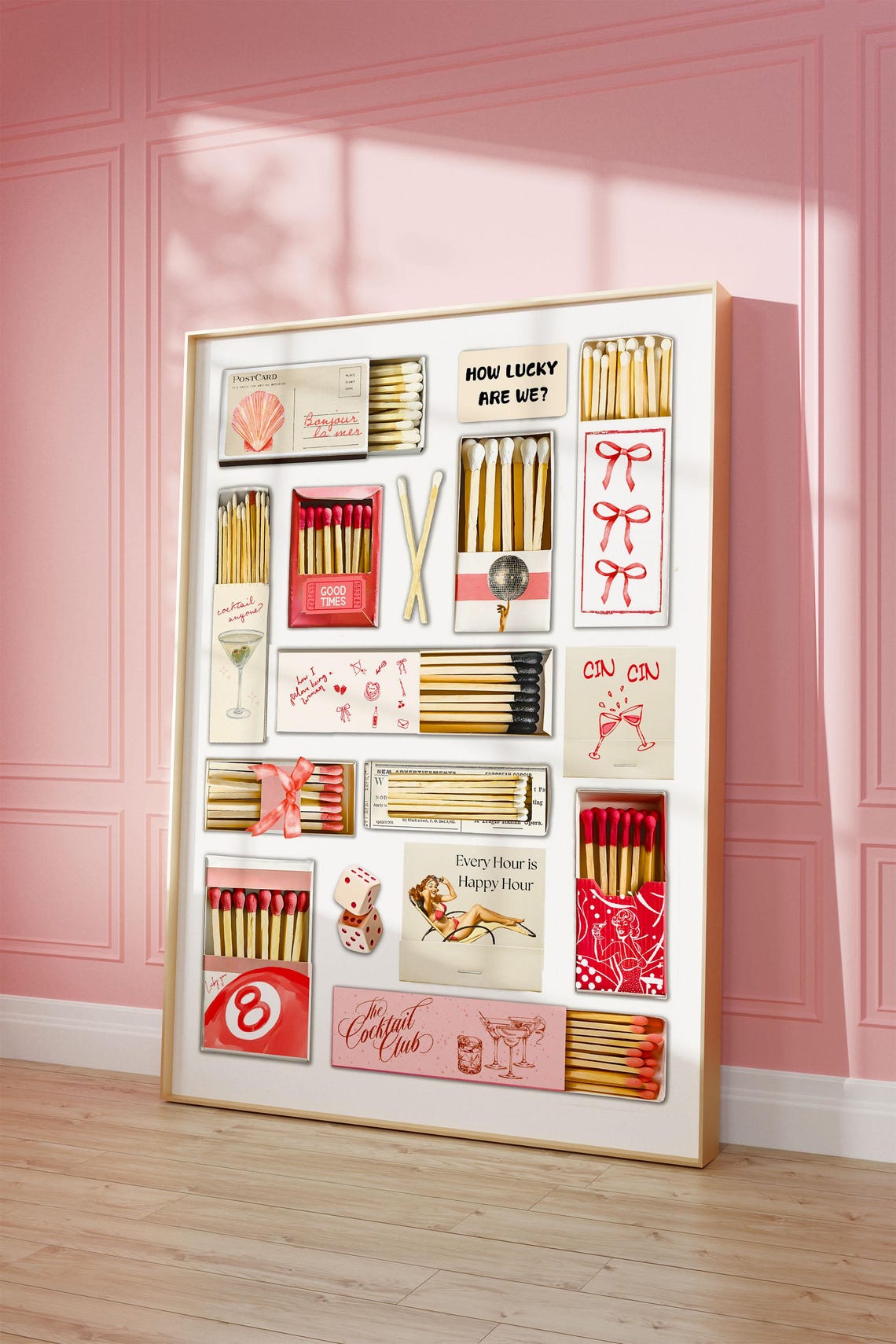Trendy Matchbook Pink and Red Poster Vintage Matchbox Print Retro Red ...