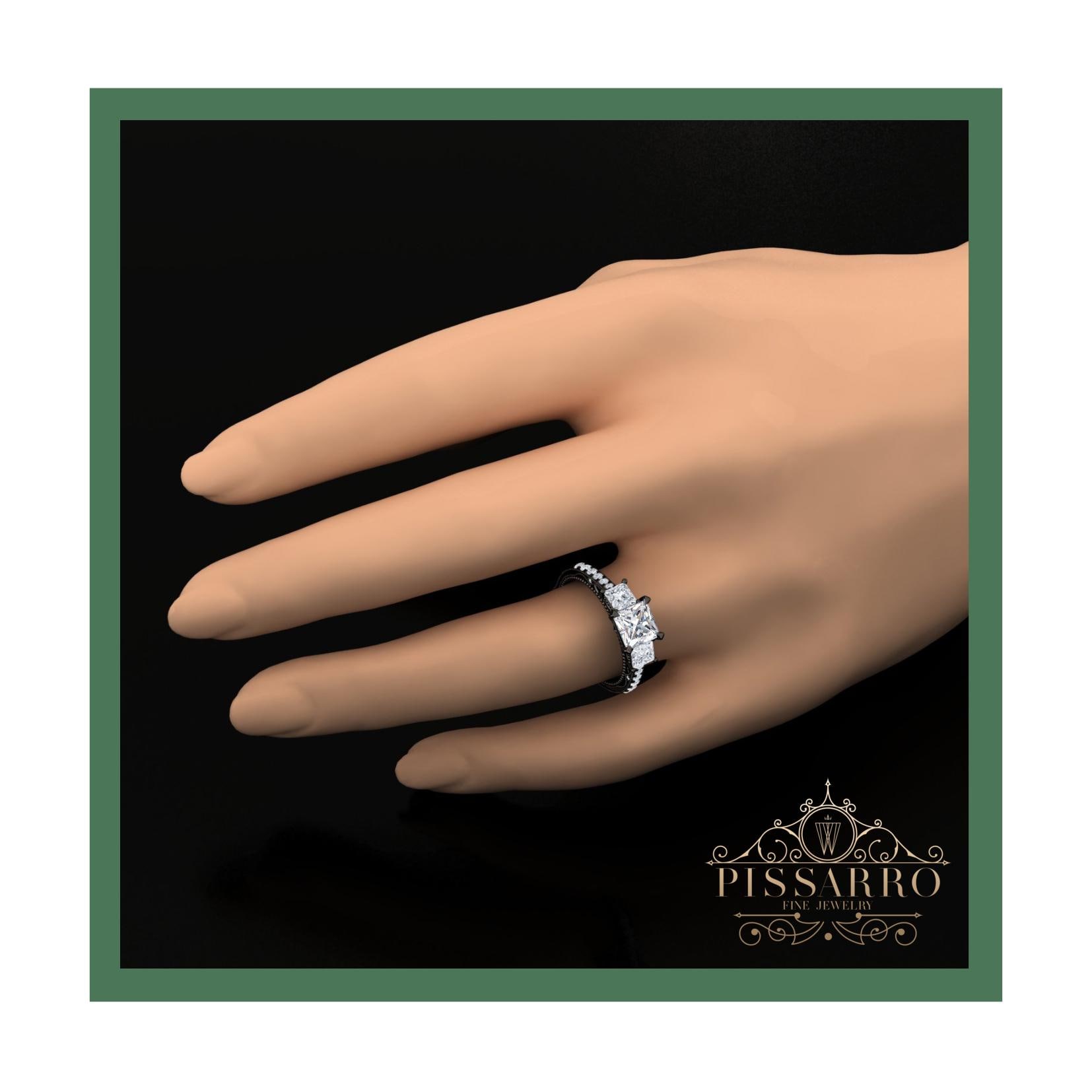 Lab Diamond Engagement Ring, Princess Cut Three Stone Ring, Bridal ...