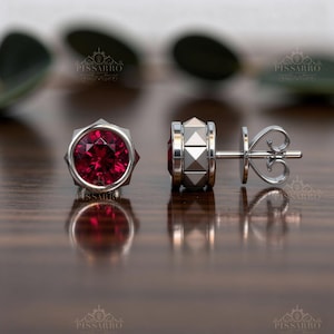 Red Ruby Earrings, Single Stud Earring Or Pair, Silver, White Gold Or Platinum, Modern Style Studs