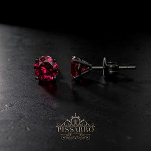 Ruby Stud Earrings, 4 Prong Basket Studs, Single Stud Earring Or Pair Of Earrings, 5mm Round Gemstone, Black Silver Or Black Gold