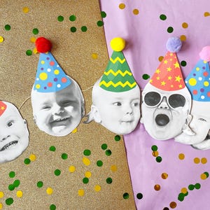 Personalisierte Photo Face Bunting Banner, bunte Partyhüte