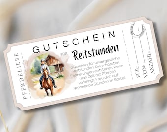 Voucher coupon for riding lessons | Digital template for download | PDF & JPG | Perfect gift for a rider or horse girl