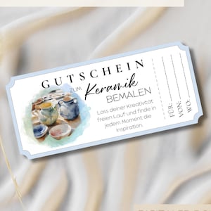 Vorlage zum Selberdrucken: Gutschein zum Keramik bemalen – Geschenkideen für Kreative, Ideal als Last Minute Geschenk für Geburtstage