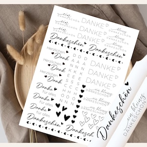 Kerzentattoos Vorlage für Dankesgeschenke: Persönliche Dankessprüche wie "Kleines Dankeschön" und "Herzlichen Dank" – perfekt für DIY-Projekte auf Kerzen.