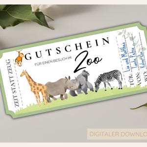 Plantilla de cupón de vale para una visita al zoológico | Plantilla personalizable | Descarga digital | PDF y JPG
