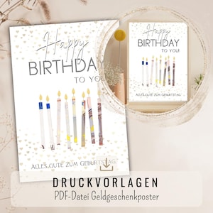 Geldgeschenk Poster „Happy Birthday“ | PDF JPG Download | Kreative Geburtstagskarte zum Ausdrucken | Last-Minute Geschenkidee Geburtstag