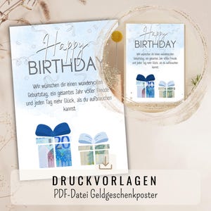 Geldgeschenk Poster „Happy Birthday“ | PDF JPG Download | Kreative Geburtstagskarte zum Ausdrucken | Last-Minute Geschenkidee Geburtstag