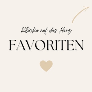 May include: A white background with black text that reads "Click on the heart" and "FAVORITES". A beige heart is below the text with an arrow pointing to the heart.