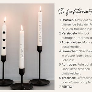 DIY Kerzen mit Wasserschiebefolie: Erstellen Sie individuelle Kerzen mit festlichen Dankesbotschaften für Familien, Freunde oder Erzieherinnen.