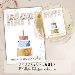 Geldgeschenk Poster „Happy Birthday“ | PDF JPG Download | Kreative Geburtstagskarte zum Ausdrucken | Last-Minute Geschenkidee Geburtstag