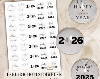 New Year's Eve candle tattoo template | Tealight messages & waterslide decals | Perfect New Year's gifts | Happy New Year 2026