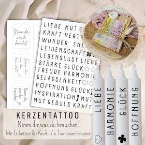 Take what you need: Candle tattoo | PDF template: For DIY gifts or souvenirs | Happiness, love, hope, courage, faith, strength, miracles