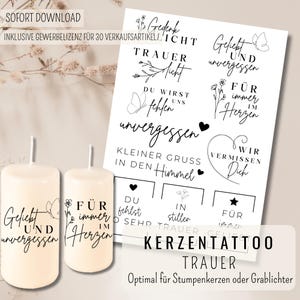 Modèle numérique de tatouage de bougie de deuil | Lumière commémorative Lumière de deuil PDF | Autocollants pour bougies funéraires pour adieu ou funérailles | Tu es absent