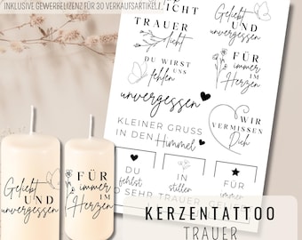 Modello digitale di tatuaggio di candela in lutto | Luce commemorativa Luce di lutto PDF | Adesivi per candele per candele tombali per addio o funerale | Ti manca