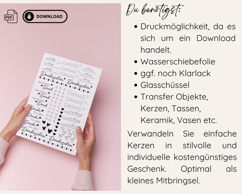 Downloadbare Kerzentattoos: Sofort verfügbarer Download mit festlichen Dankesmotiven, um einzigartige, persönliche Kerzen zu gestalten.