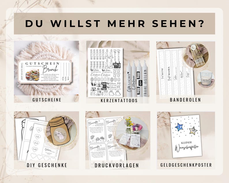 Stöbere durch vielfältige PDF-Vorlagen zum Ausdrucken: Von Banderolen, Geschenkanhängern, Gutscheinen, Verpackungsstreifen, Tütenverschlüssen bis hin zu DIY-Druckvorlagen. Alle Dateien sind sofort verfügbar und ideal für kreative Projekte zu Hause – perfekt für personalisierte Geschenke, Last-Minute-Geschenke, selbstgemachte Verpackungen, individuelle Etiketten, DIY-Geschenkverpackungen und saisonale Geschenkideen zu Geburtstag, Weihnachten, Muttertag, Ostern und vielen weiteren Anlässen!