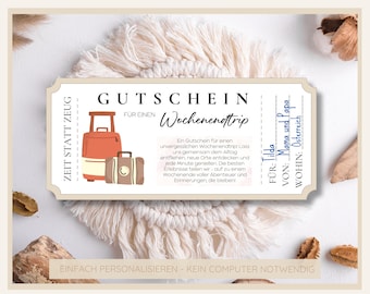 Voucher coupon for weekend trip | Customizable template | Digital download | PDF & JPG | Perfect gift for your girlfriend