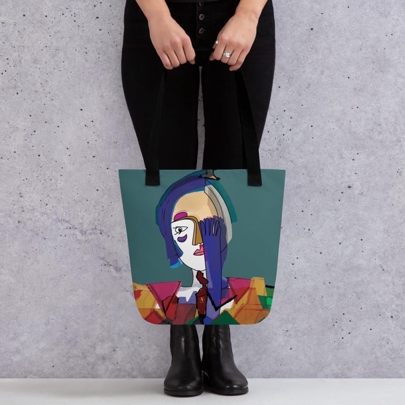 Tote bag artistique, cubisme, la dame au gant bleu, sac fourre-tout original, cadeau artistique