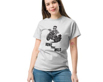 Biker t-shirt unisex cotton black skeleton motorcycle rock "Bone to be Wild"