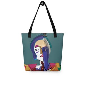 Tote bag artistique, cubisme, la dame au gant bleu, sac fourre-tout original, cadeau artistique