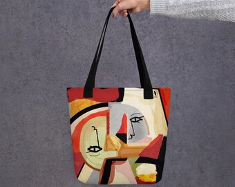 Handgemachte Einkaufstasche mit abstrakter Kunst – Herbstliebhaber-Design