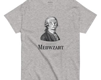 Lustiges Katzen-T-Shirt Unisex 100 % Baumwolle – Meowzart – Klassische Musik Humor T-Shirt Original Vintage Geschenk