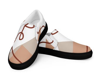 Women’s slip-on shoes abstract beige minimalist design – artistic comfortable sneakers