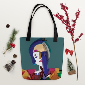 Tote bag artistique, cubisme, la dame au gant bleu, sac fourre-tout original, cadeau artistique