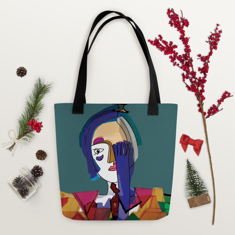 Tote bag artistique, cubisme, la dame au gant bleu, sac fourre-tout original, cadeau artistique