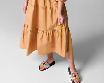 Women’s slides « Murmure d’automne » | Artistic sandals faux leather | Abstract modern boho design comfy slides