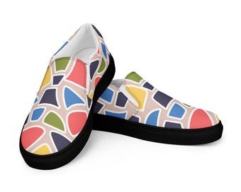 Colorful mosaic slip-on shoes for women – summer canvas sneakers no lace
