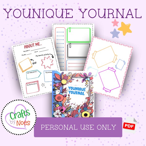 Younique Yournal, personal, colorfull, US Letter, printable, personal gift, scrapping, fun, creative, lovely, bullet journal