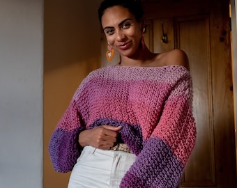 LULU JUMPER | Double Knit Hand Knitted Pink Ombre Lilac Jumper | Afra Ivy