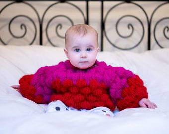 AFRA BABA JUMPER | Super Chunky Yarn Hand Knit Wool Bubble Jumper For Baby