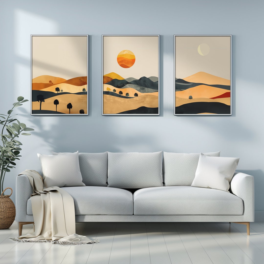 Moroccan Desert Panorama With Sun and Moon - Landscape in Boho Wall Art ...
