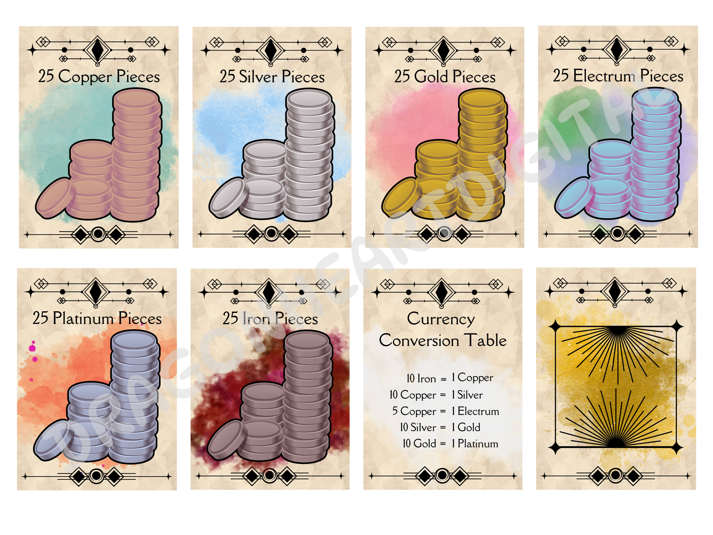 DND Currency Cards PNG, DND 5e, Dungeon Master Resource, Game Master