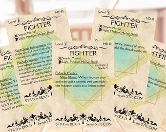 DND Fighter Class Cards [PNG] - DND 5e, Players' Resource, Game Master Resource - Digital Download