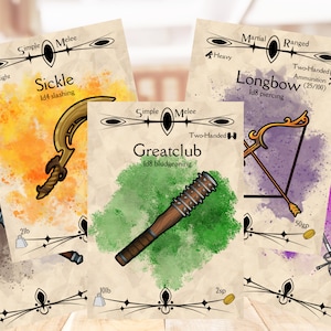 Tarjetas de armas DND [PNG], DND 5e, recurso Dungeon Master, recurso Game Master - Descarga digital