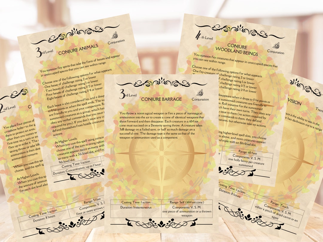 DND 45 Ranger Spell Cards [PNG], 5x8
